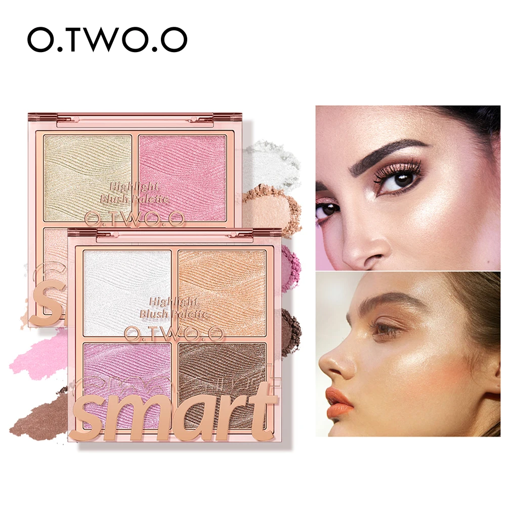 

O.TWO.O Highlighter Palette Contour Blush Powder 4 Colors Glitter Brighten Makeup Shimmer Illuminator Highlighter for Makeup