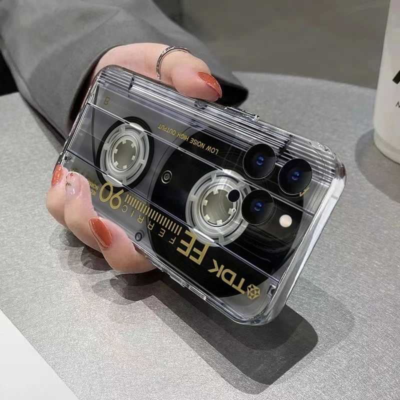 Retro Creative Audio Tape Pattern Clear Phone Case Cover