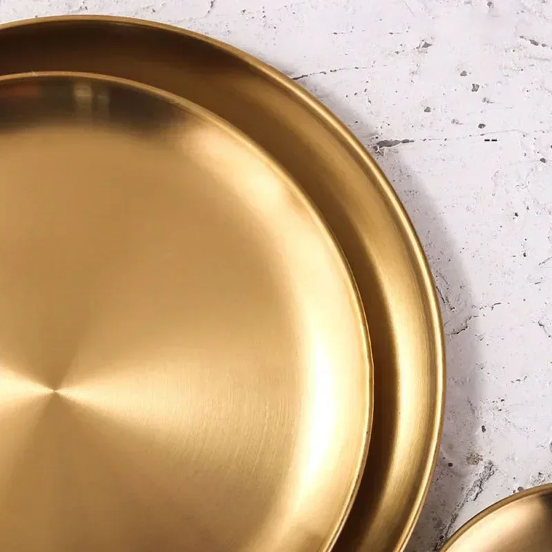 Golden Tray Luxury Metal Round Storage Tray Smiple Snack Cake Display Stainless Steel Metal Plate Photography Props Home Decor 4