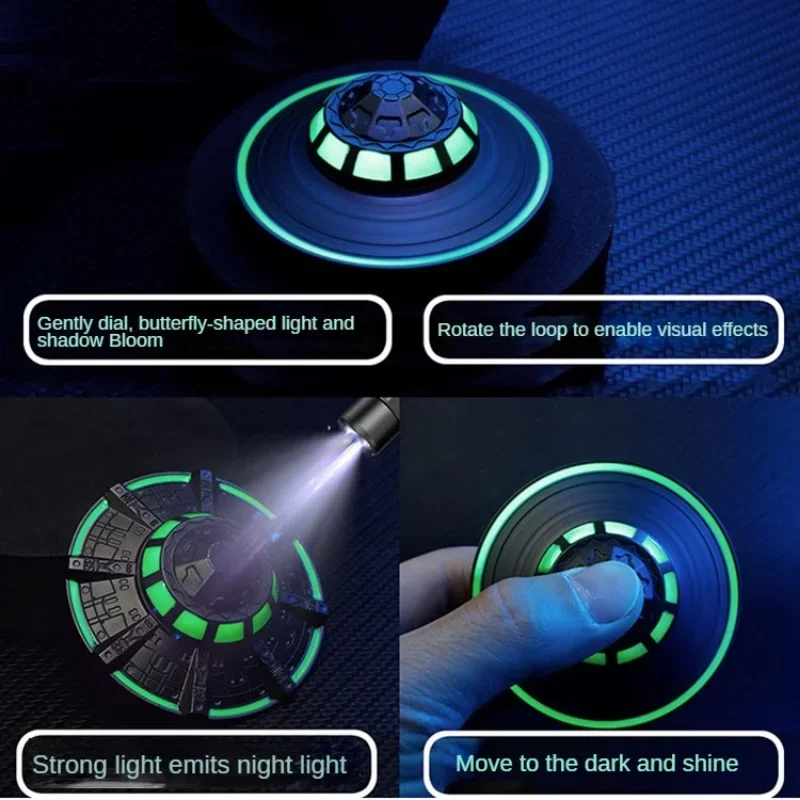 Cool Spaceship UFO Fidget Spinner EDC Metal Alloy Luminous Fingertip Gyroscope Relaxing Toys for Adults Children Anti Anxiety 5