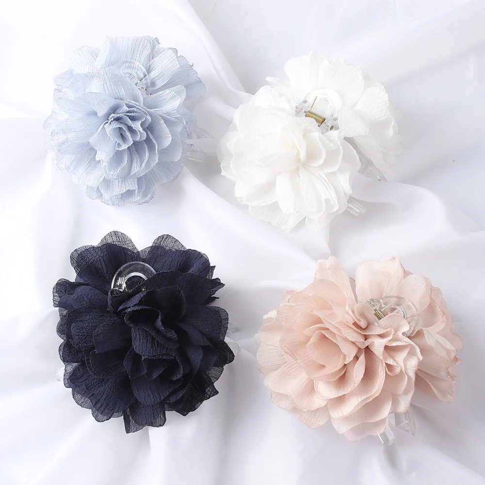 Fabric Big Flower Hair Claw Clips Women Girls Soft Chiffon Flowers Ponytail Holder Hair Clamps Barrette Fashion Hair Accessories компьютерное кресло для геймеров arozzi verona signature soft fabric gold logo verona sig sfb gd