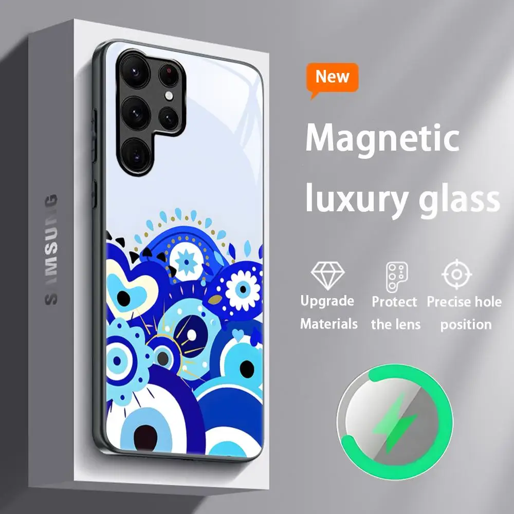 Design Blue Evil Eye Phone Case with Glass Magnetic Back