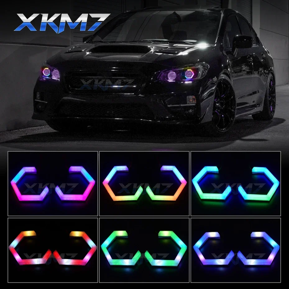 

RGBW Dynamic LED Angel Eyes Hex Multi-Color LED Halo Ring Sequential Flowing Revolving Headlight Retrofit Smartphone APP Control