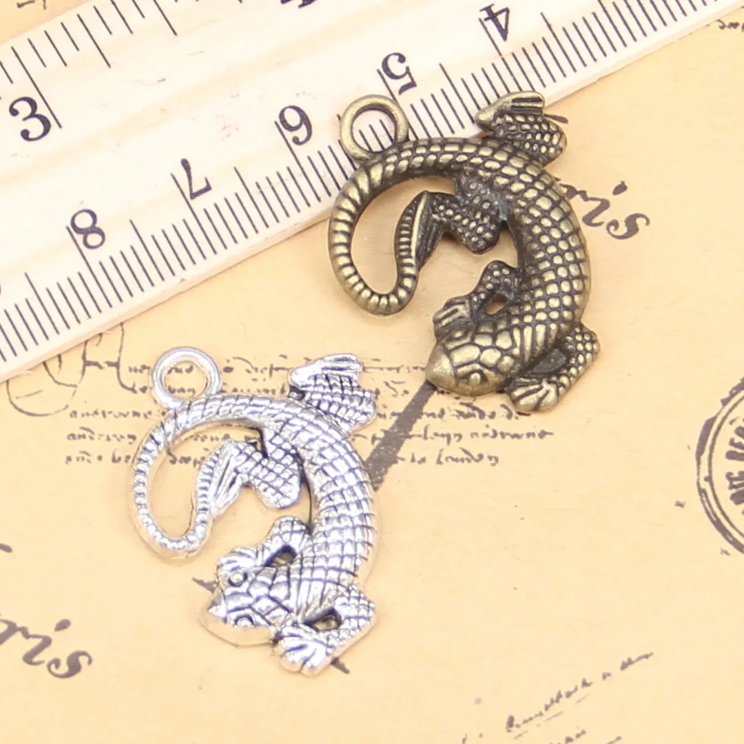 

28pcs Charms For Jewelry Making gecko lizard 31x24mm Antique Silver Plated Pendants DIY Handmake Tibetan Silver Necklace