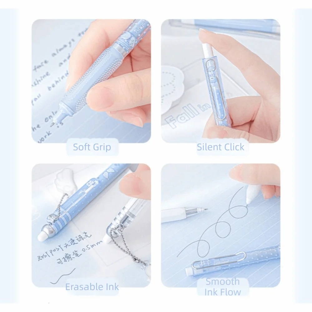 4Pcs/Set 0.5mm Pearl Angel Gel Pen Set Soft Comfort Grip Gel Ink Black Ink Exam Pens Wing Design Smooth Writing