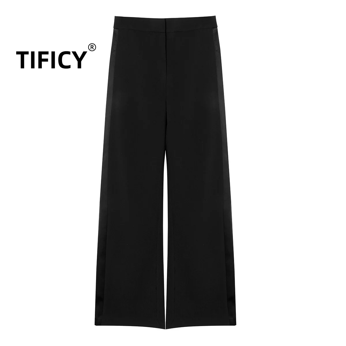 Tificy Leather Belt Short Skirt Waist Cover+with Drop Feel Wide Leg Pants Women's Two Piece Set  Black