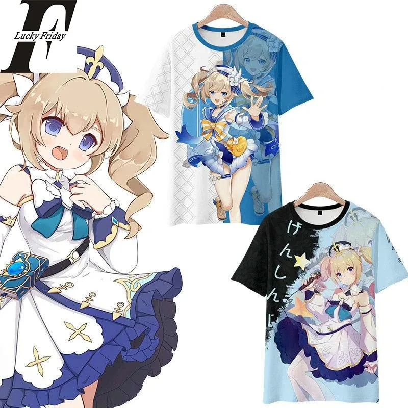 Moda kawaii genshin impacto barbara 3d t-shirts impressão anime jogo das mulheres dos homes camisetas topos o-pescoço manga 