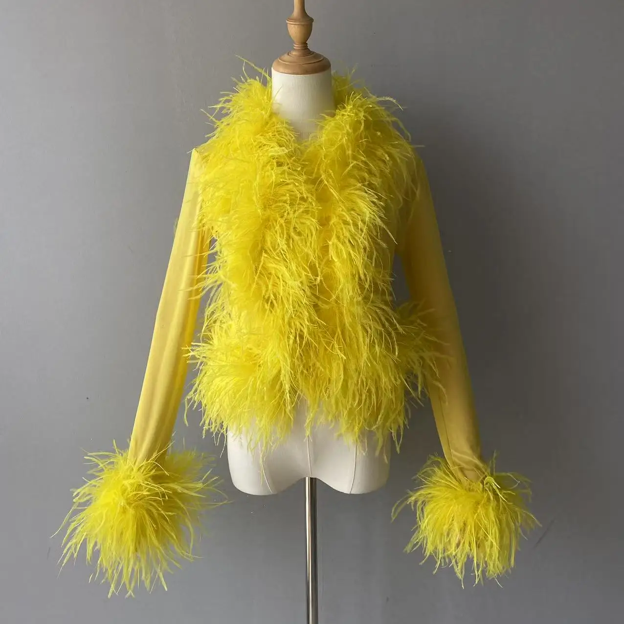 Jxwatcher Women's Sexy Mesh Feather Tops Spring Summer Ladies Vintage Celebrity Real Ostrich Feather Coat Fashion Party Wear New