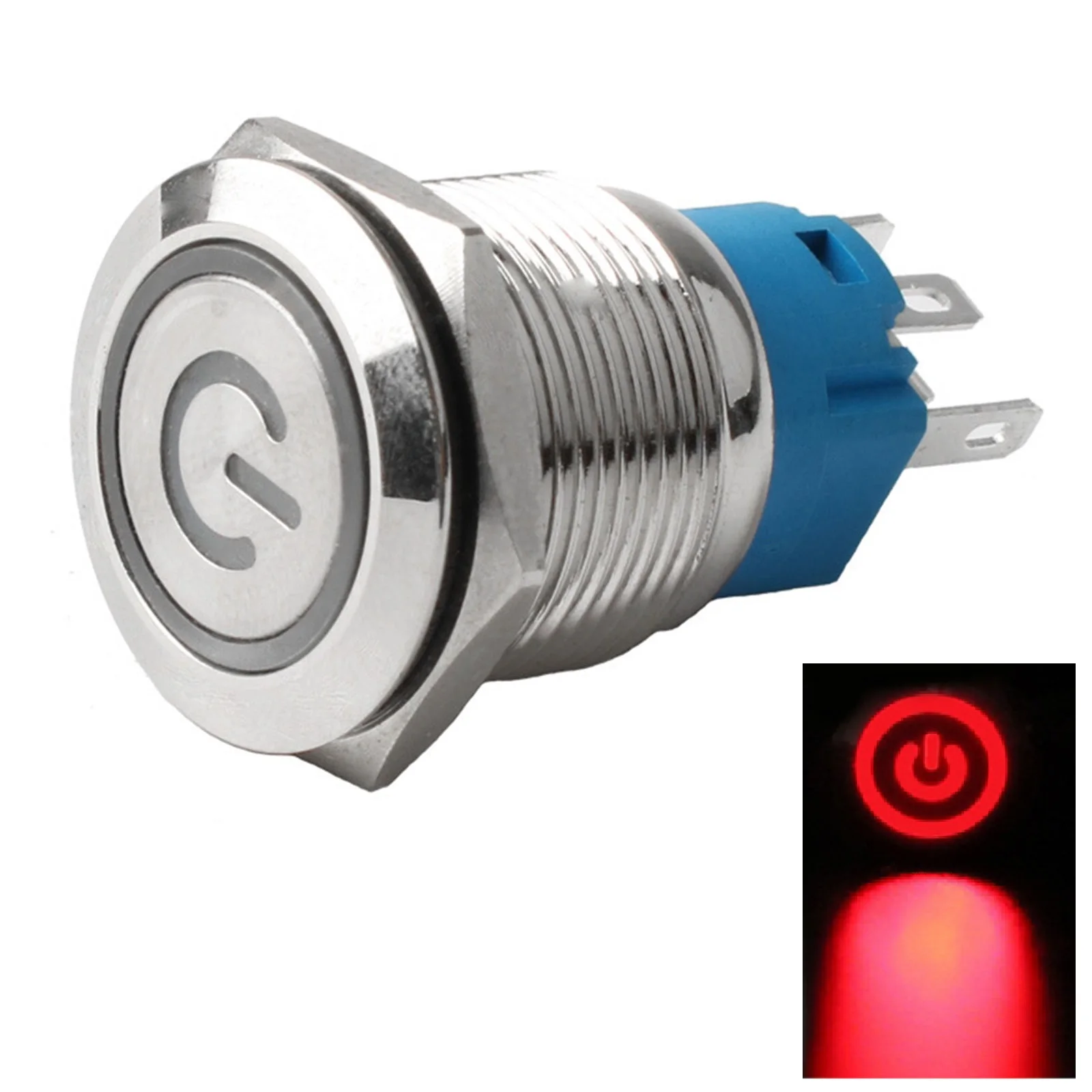 

19mm Metal Push Button Switch With Power LED 12-24V Momentary Button Switch WaterProof 4A 1NO 1NC Electrical Equipment Parts