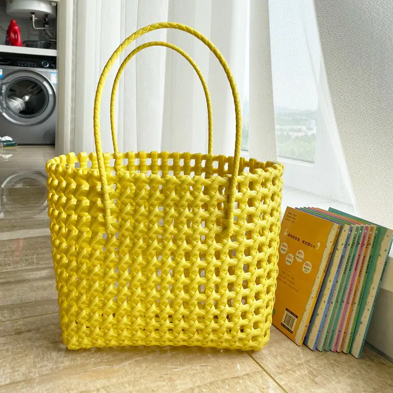 Ins Fashion Handmade Woven Large Capacity Bag Storage Basket Shopping Basket Beach Bag Portable Vegetable shopping bag