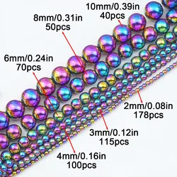 Silver Hematite Round Beads - 2 - 10mm Non - Magnetic Natural Stone for Jewelry Making, 15'' Strand (Multicolor 526)