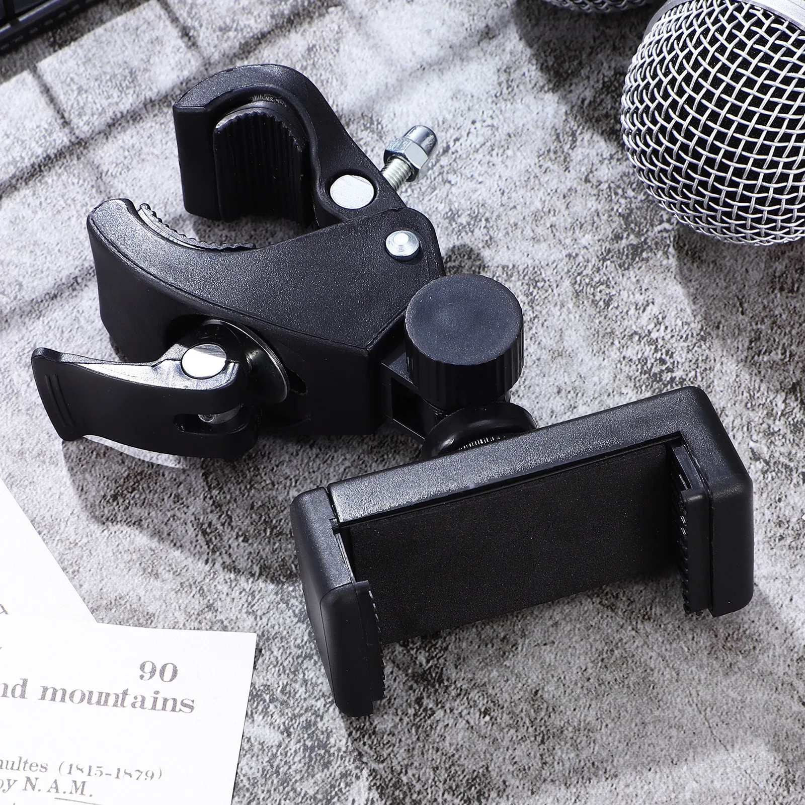 조절 가능한 마이크 스탠드 폰 홀더, 360도 회전 클램프 포함, 태블릿 기타 헤..