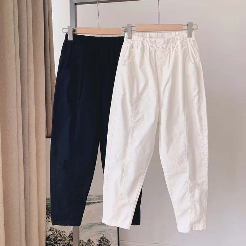 2023 New Spring and Summer Fashion Trend Simple and Loose Relaxed High Waist Elastic Denim Perforated Radish Harlan Pants new casual mens cotton harlan jeans streetwear slim fit baggy denim pants hip hop patchwork jogger elastic waist stretch trouser