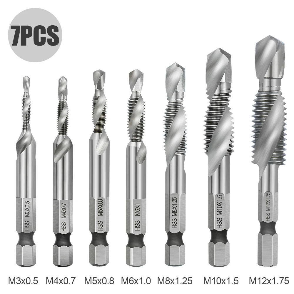 CMCP 7종 육각 샹크 HSS 나사산 메트릭 탭 드릴 비트 나사산 가공용 복합 탭 M3 M4 M5 M6 M8 M10 M12 수공구