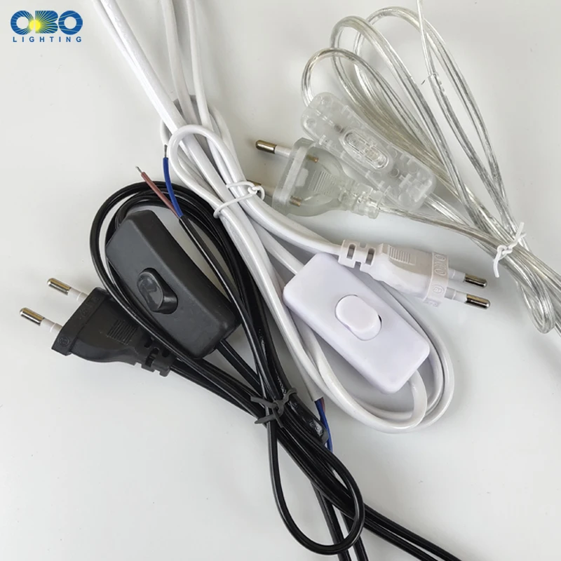 Enchufe europeo con Cable de interruptor, atenuador de 1,7 M, Cable de lámpara negro/blanco para lámpara de mesa para lámpara de pie, Cable eléctrico de 110-220V, enchufe estadounidense