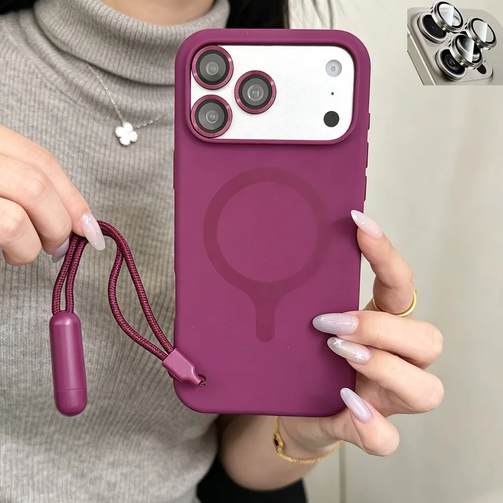 Luxury Silicone Case with Hand Wrist Strap and Lens Protector - Contrast Lanyard Cover