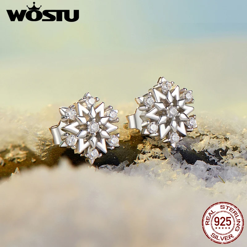 Orecchini A Perno In Argento Sterling 925 Con Fiocco Di Neve Vintage E Zirconi – Donna E Ragazza, Ipoallergenici