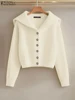 ZANZEA Vintage Sailor Collar Women Cardigans 2025 Spring Autumn Elegant Casual Chic Button Up Sweaters Korean Style Short Tops 1