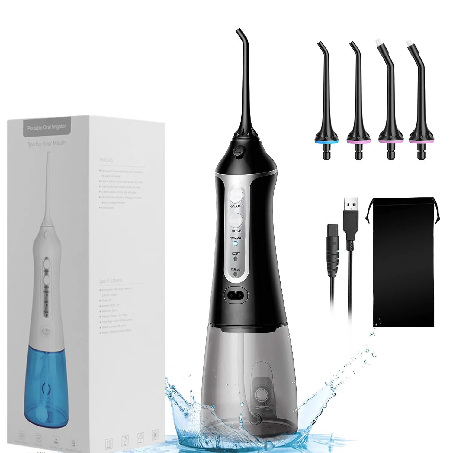 

Oral Irrigator USB Rechargeable Water Flosser Portable Dental Water Jet 300ML Water Tank Waterproof Teeth Cleaner Personal Care