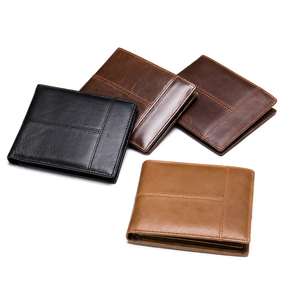 Men Wallets 100% Genuine Cow Leather RFID Anti-theft Short Leather Men Purse High Quality Luxury Brand Male's Wallet Card Holder 6