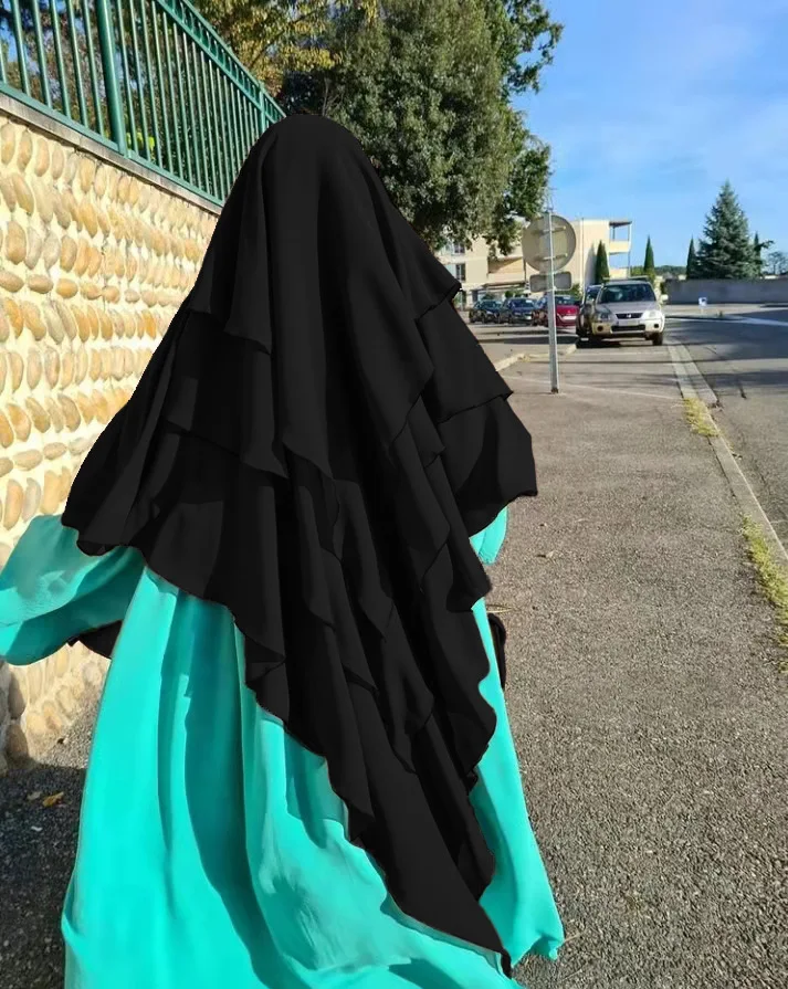 

Two abaya femme Layer Jazz crepe Double Layers High Quality Muslim Modest Fashion Prayer Long Hijab Wholesale Islamic Clothing