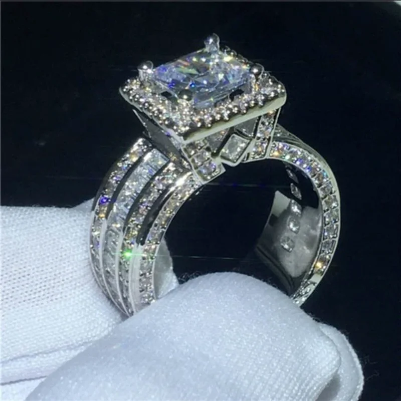 Women Men Ring Inlaid Zircon Stones Wedding Engagement Jewelry