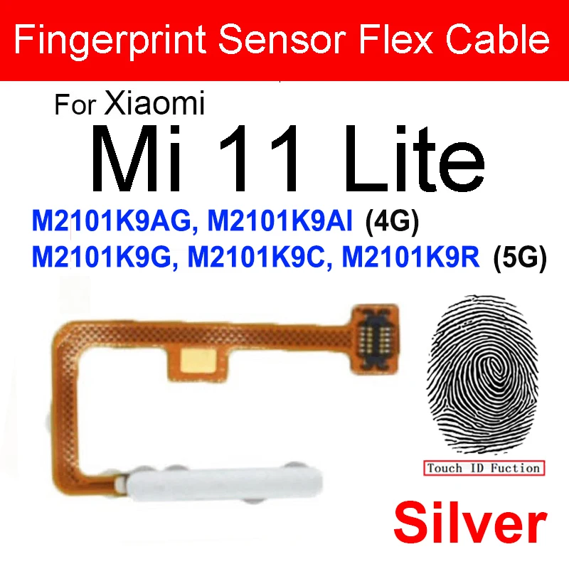 Fingerprint Sensor Flex Cable For Xiaomi Mi 11 Lite M2101K9AG Mi 11 Lite 5G M2101K9G Home Touch ID Flex Ribbon With Power Button