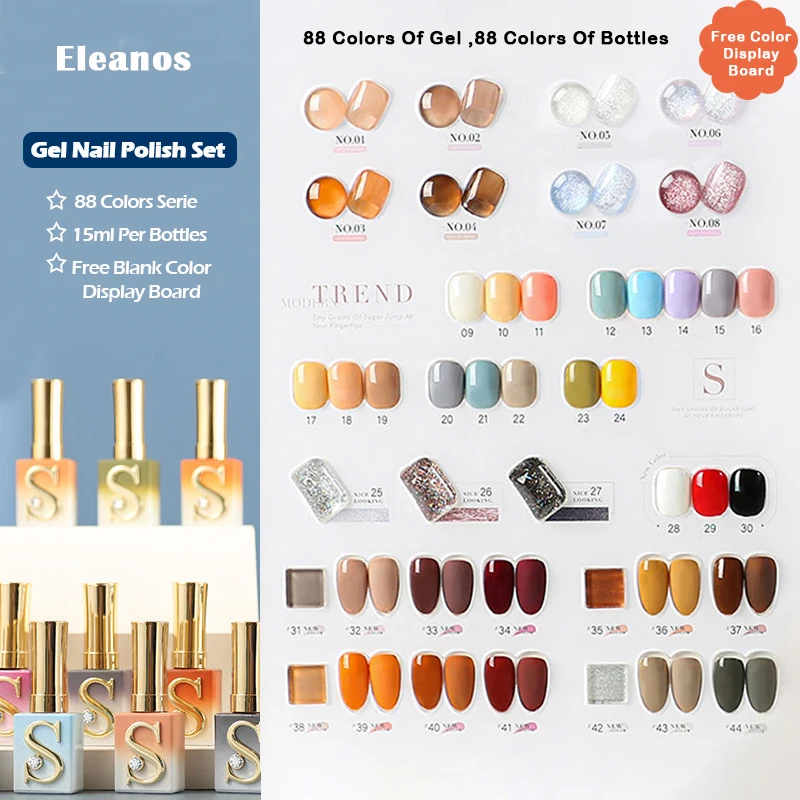 

Eleanos 2021 New 88 Colors Gel Series 15ml UV LED Nail Gel Polish Kit For Nail Salon Nail Art Manicure Soak Off Varnish Set