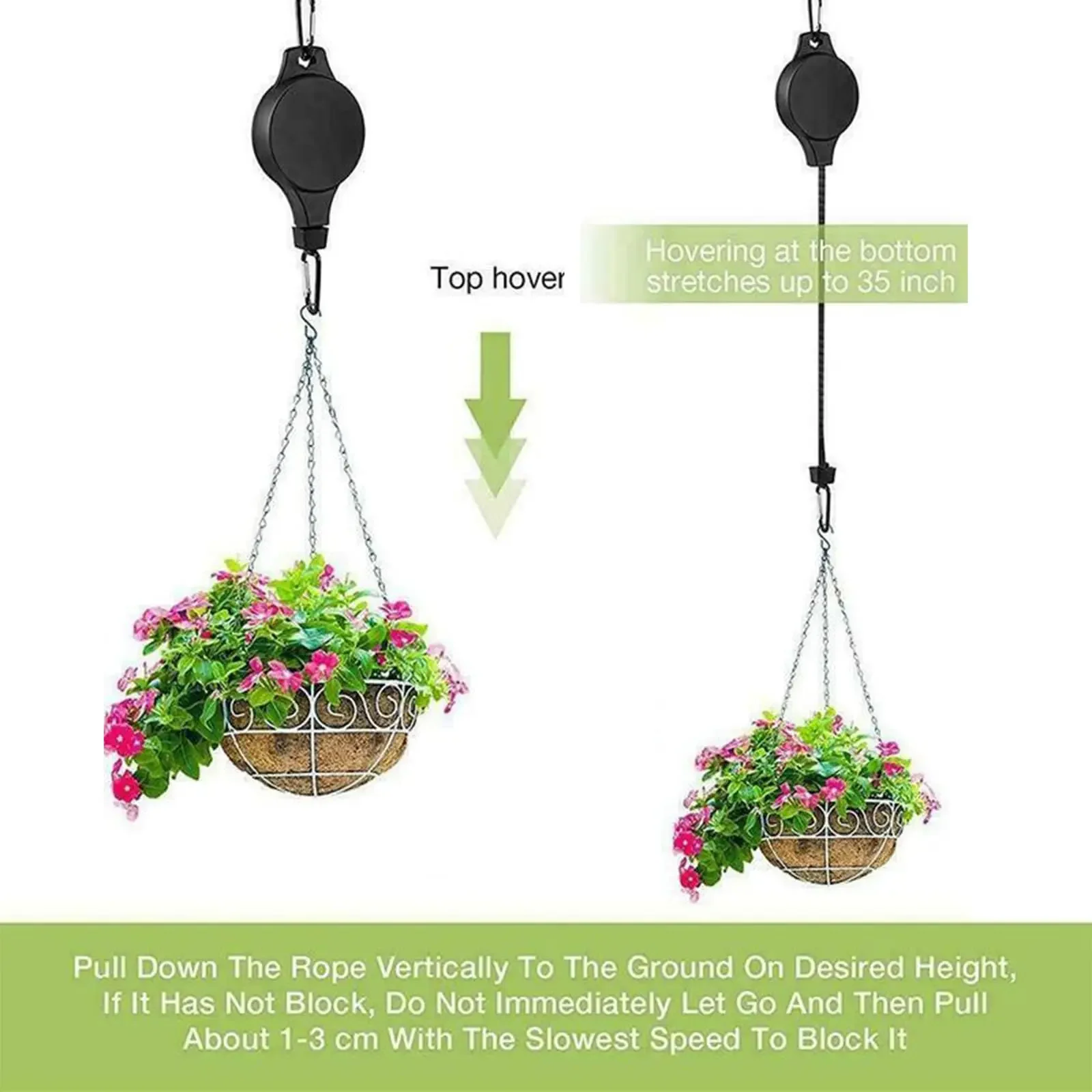 Heavy Duty Adjustable Plant Hanger Pulleys with Auto Lock and Easy-Lower Feature