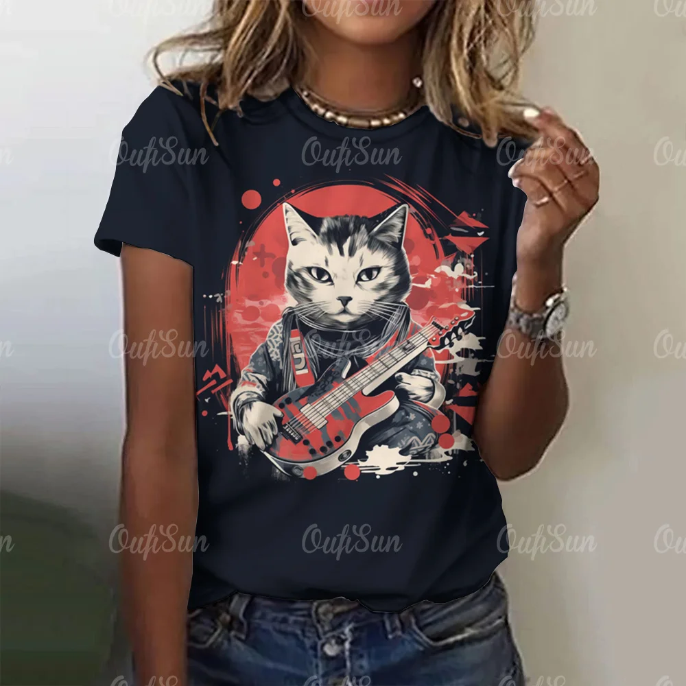 

Футболка с милым котом, летняя футболка с коротким рукавом, топы, модная повседневная одежда, футболка с 3d принтом, пуловер с круглым вырезом, женская рубашка