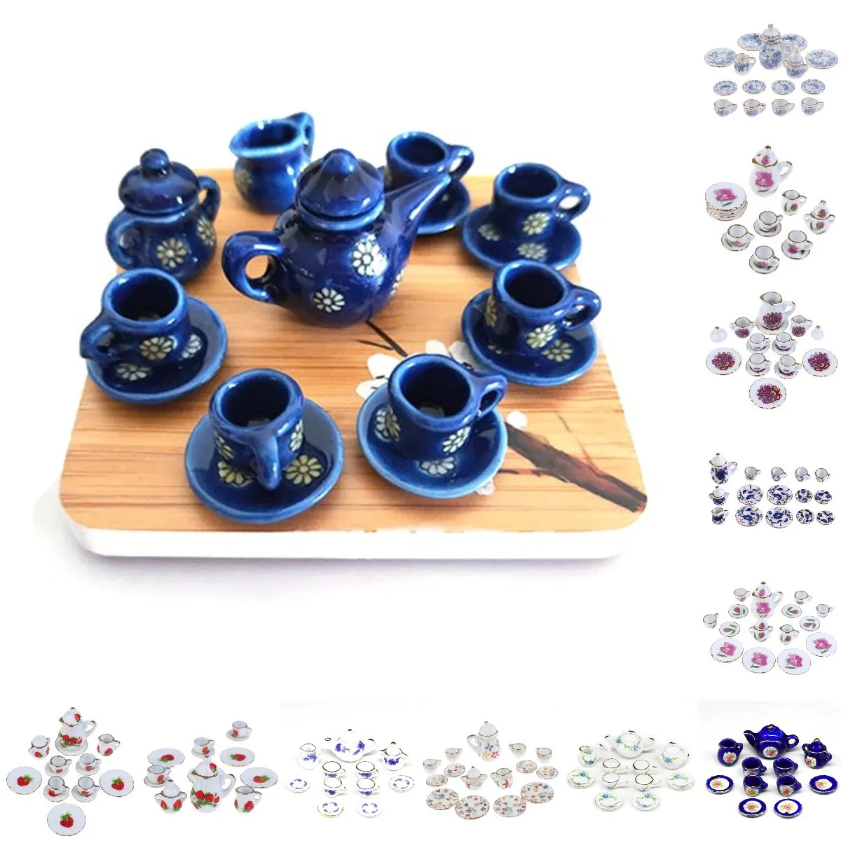 1:12 Dollhouse Miniature Tableware Porcelain Ceramic Tea Cup Set 9/11/15/17Pcs/set For Doll House Kitchen Furniture Toys