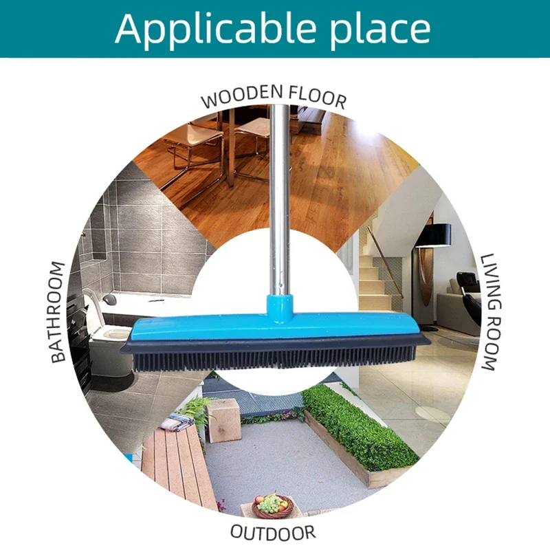 Rubber Broom Pet Hair Lint Removal Device Telescopic Bristles Magic Clean Sweeper Squeegee Scratch Bristle Long Push Broom Soft — view 3