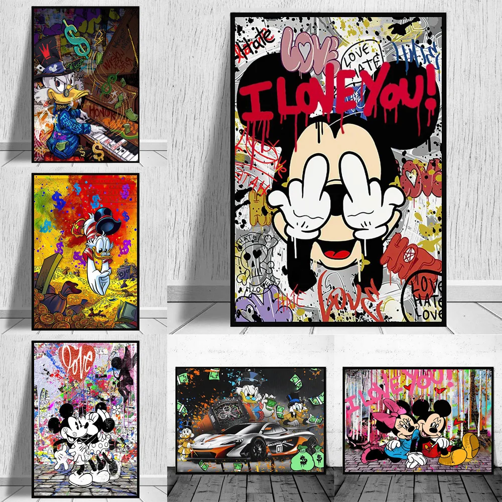 Disney Luxury Art Mickey Mouse And Donald Duck Fashion Graffiti Wall Poster Painting On Canvas Prints Banksy Decor Pictures | Дом и сад