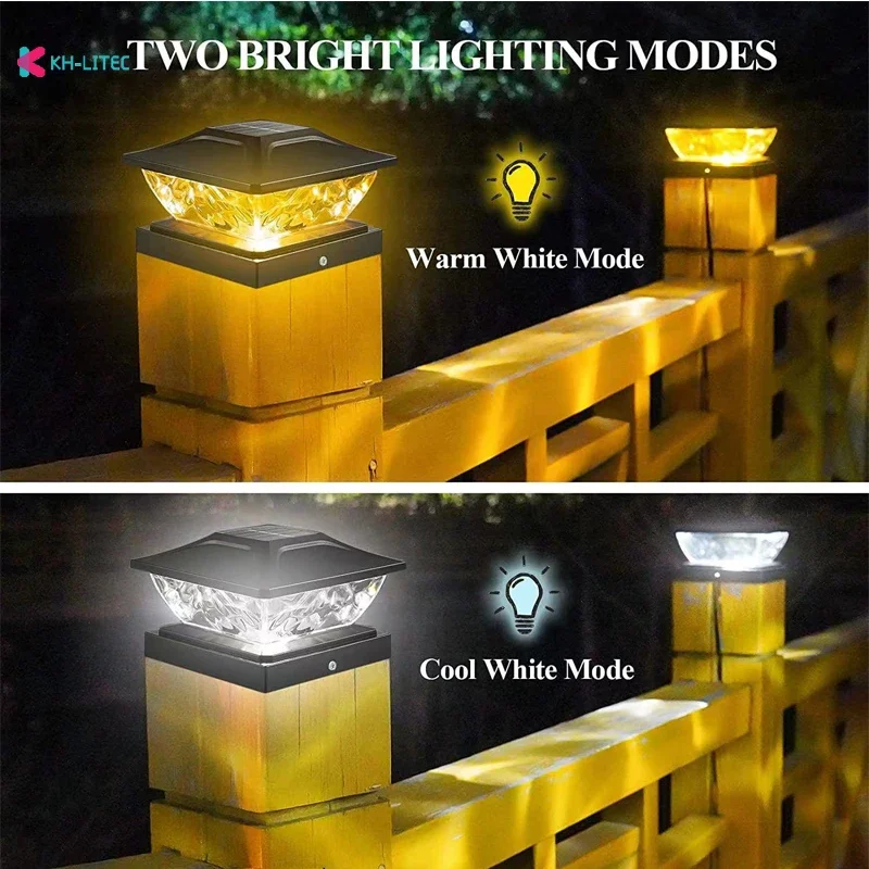 Description Picture 4 of itemNew Solar Powered LED Square Fence Light White Warm Lamp Outdoor Lighting Waterproof Pillar IP65 Outdoor Solar Lamp for Garden