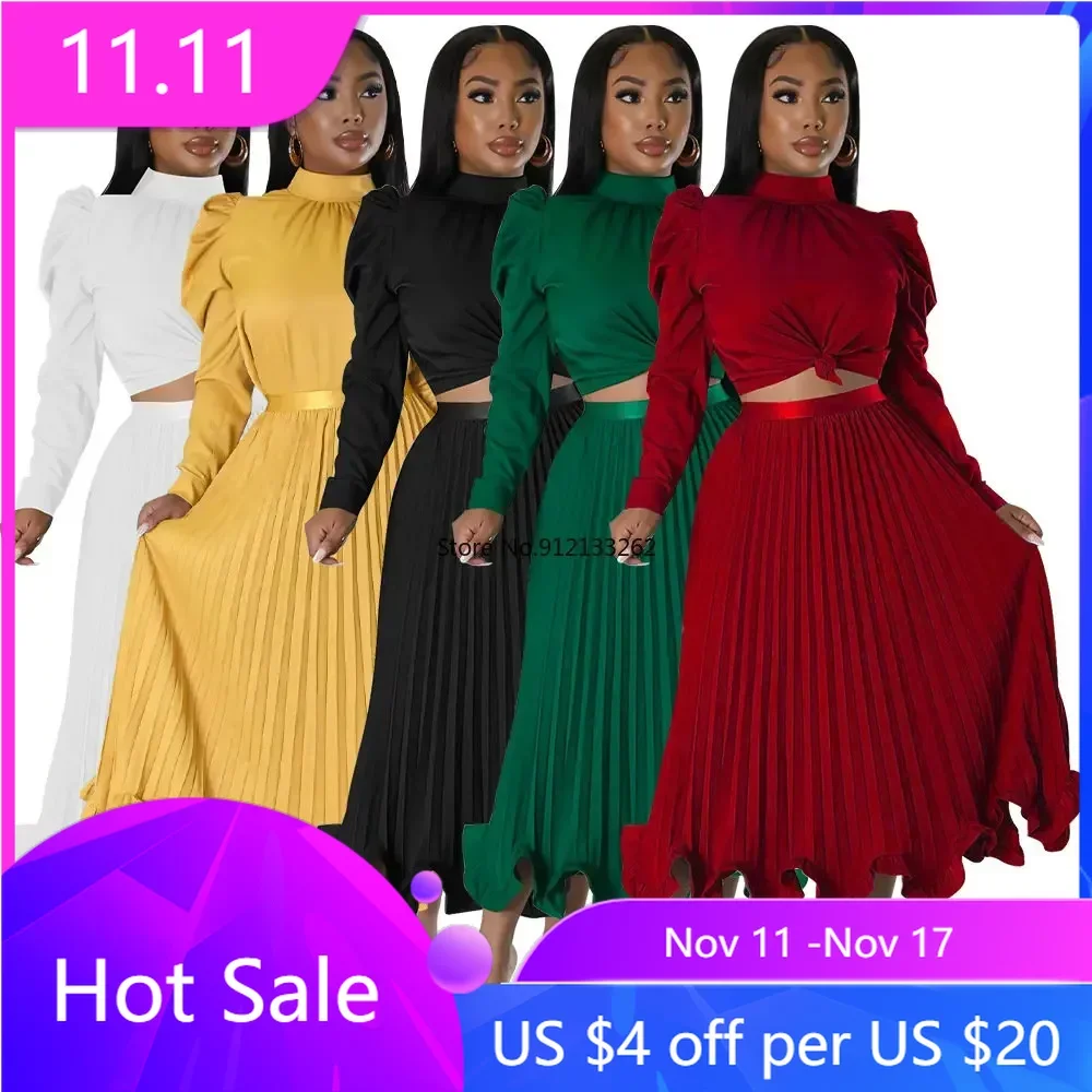 Spring Autumn African Clothes for Women African Elegent Long Sleeve O-neck Solid Color 2 Pieces Sets Top and Skirts African Suit bazin riche men 2 pieces pants sets african design clothing african clothes casual men long top shirts and pants sets wyn1304