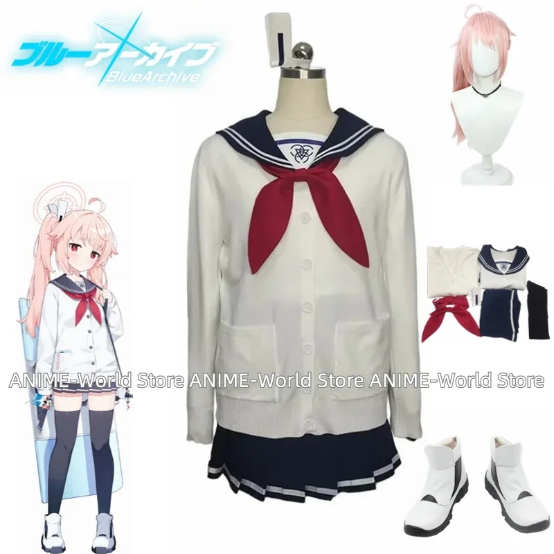 

Game Blue Archive Yutori Natsu Cosplay Costume Japanese High School Uniform Jk Dress Coat Shirt Skirts Custom Made Wig Shoes