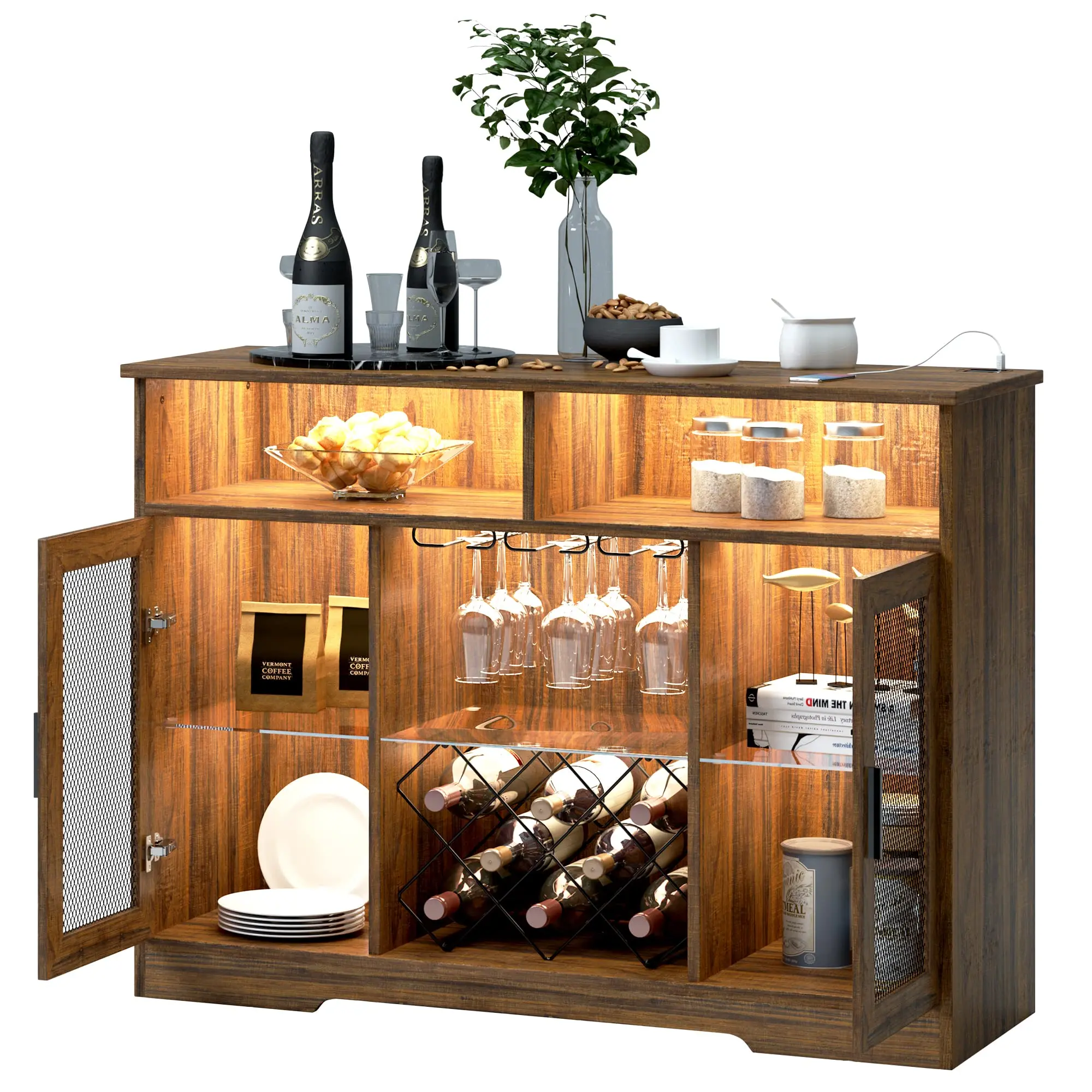 et Cabinet with Storage Kitchen Storage Cabinet Coffee Liquor Wine Bar Table Multipurpose Side Console Table
