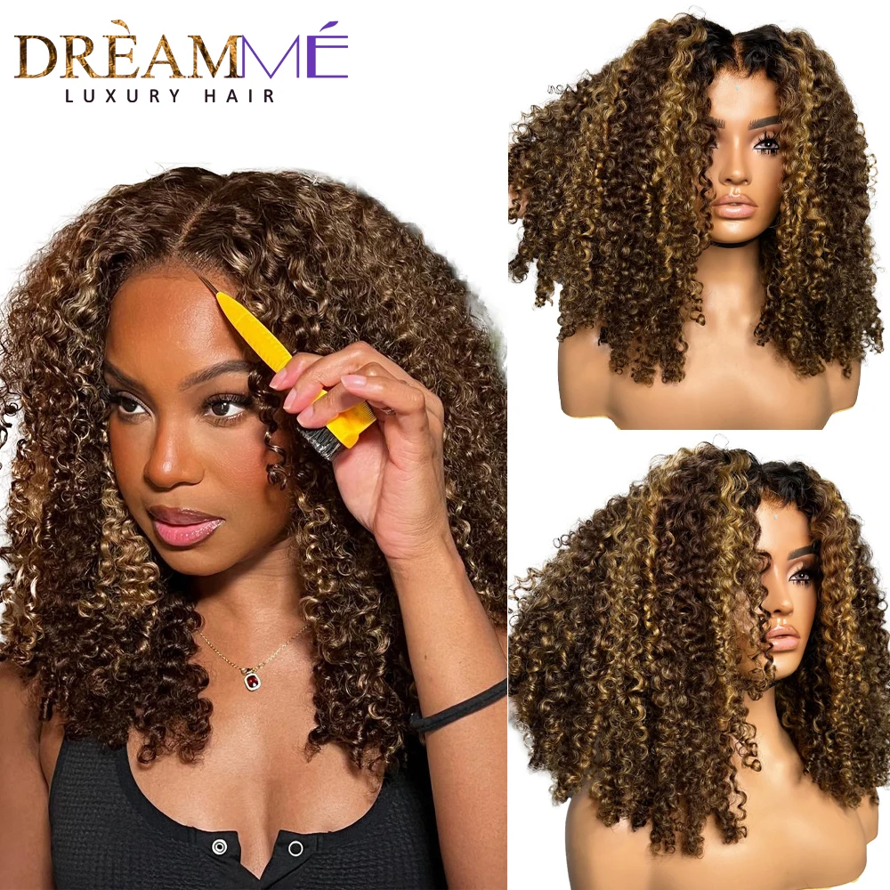 Highlight Blonde Kinky Curly Glueless Wig 4x4/5x5 Lace Closure Wig Wear and Go Per Cut 5x7 Lace Closure Wigs Human Hair