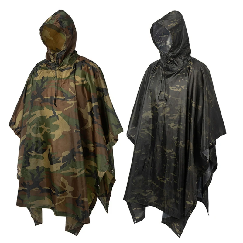 

Multifunctional Outdoor Hooded Rainwear Camo Poncho Tactical Raincoat Camping Hiking Hunting Birdwatching Suit Travel Rain Gears
