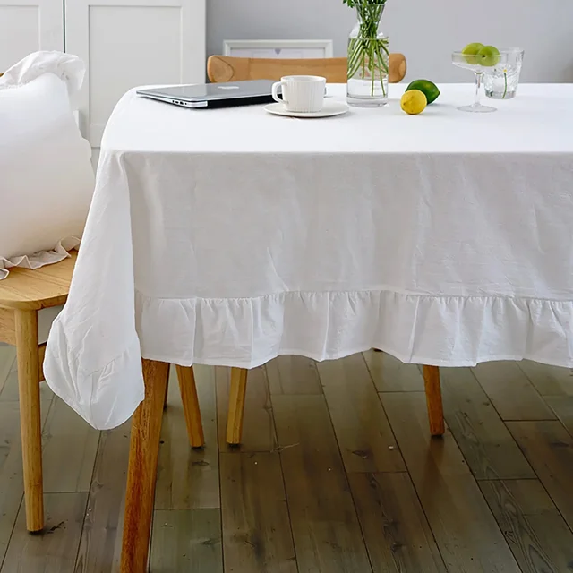 Nappe de Table 100% coton lavable, pour fête de mariage, salle à manger, décoration de Banquet, couverture de Table luxueuse, couture à volants 1