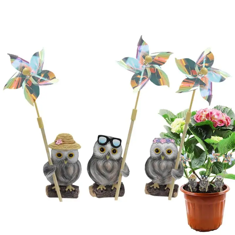 

Garden Owl Statue Decorative Outdoor Animal Owl Figurines with Windmill Hand Painted Weatherproof Garden Statue Sculpture Animal