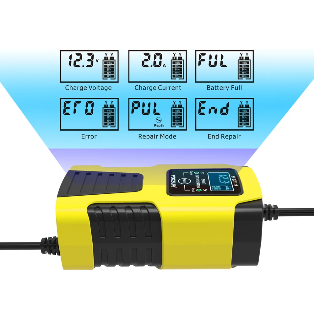 

Full Automatic Motorcycle Battery Charger 6V 12V 2A Digital Display Battery Charger Power Pulse Repair Charging Lead Acid