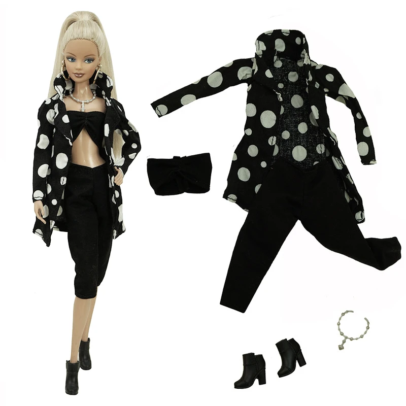 Fashion Outfits For Barbie Doll Clothes Set For Barbie Shirt Pants Shoes Glasses Crown Purse Hat Toys 1/6 Dolls Accessories