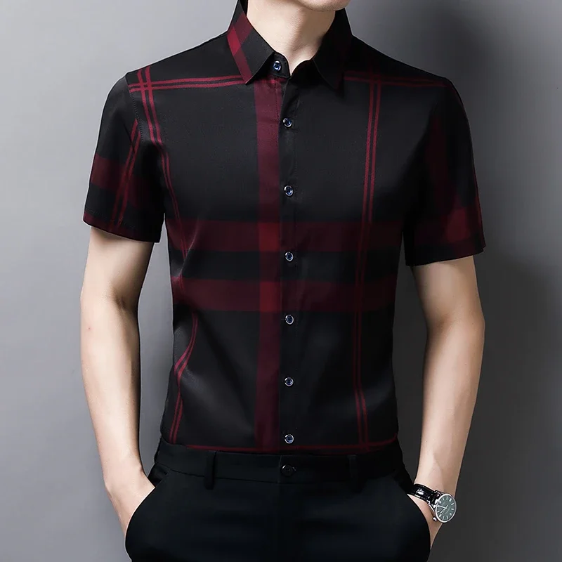 New Men's Business Casual Short Sleeved Shirt No Iron and Wrinkle Resistant Top 4