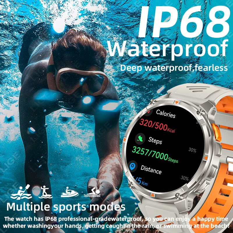 LIGE New 1100mAh Battery Smart Watch Military Compass LED Flashlight Men Outdoor Sport Watches Voice Calling 1.7" HD Smartwatch