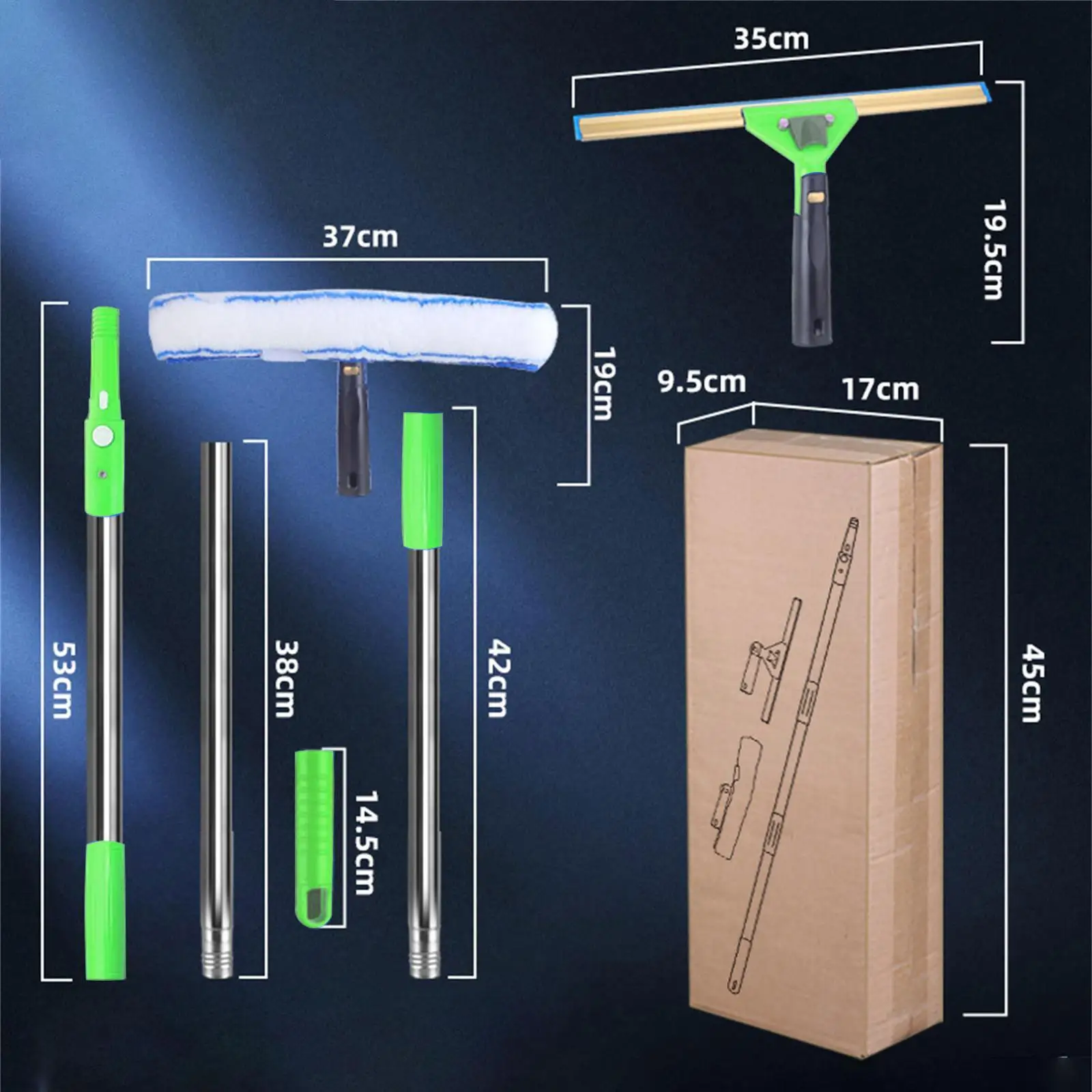 3 Pack Glass Scraper Tool Set, Water Broom, Extendable Rotating Squeegee for