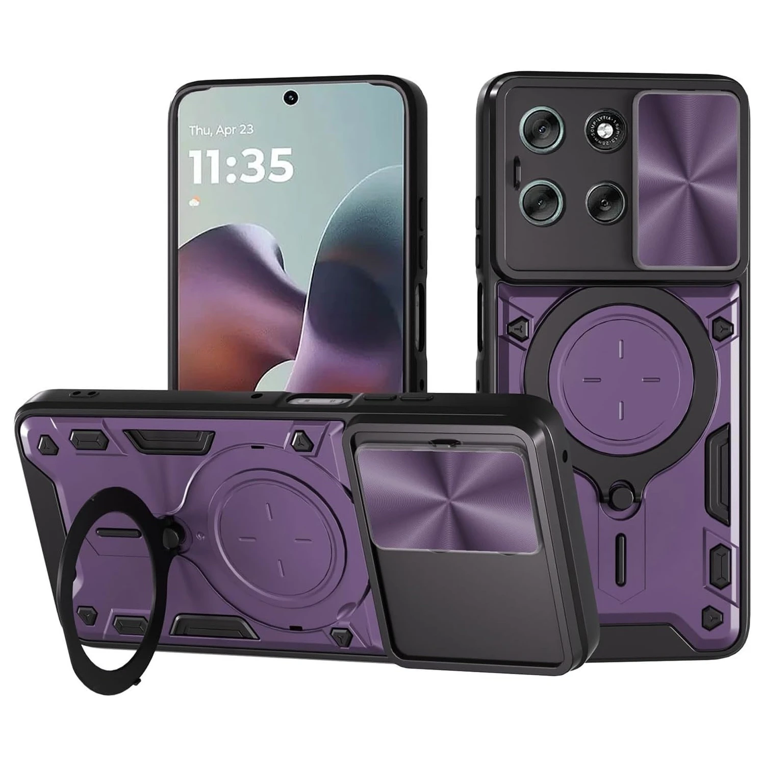 Shockproof Armor Slide Camera Protection Back Cover with Magnetic Ring Holder