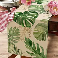 Summer Palm Leaves Tropical Greenery Linen Table Runners Spring Seasonal Home Kitchen Dining Table Decor Outdoor Party Decor 2