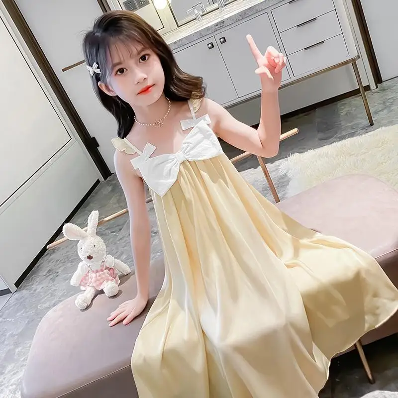 2026년 신상 여름 여자아이 민소매 아이스 실크 나이트가운 (에어컨용)