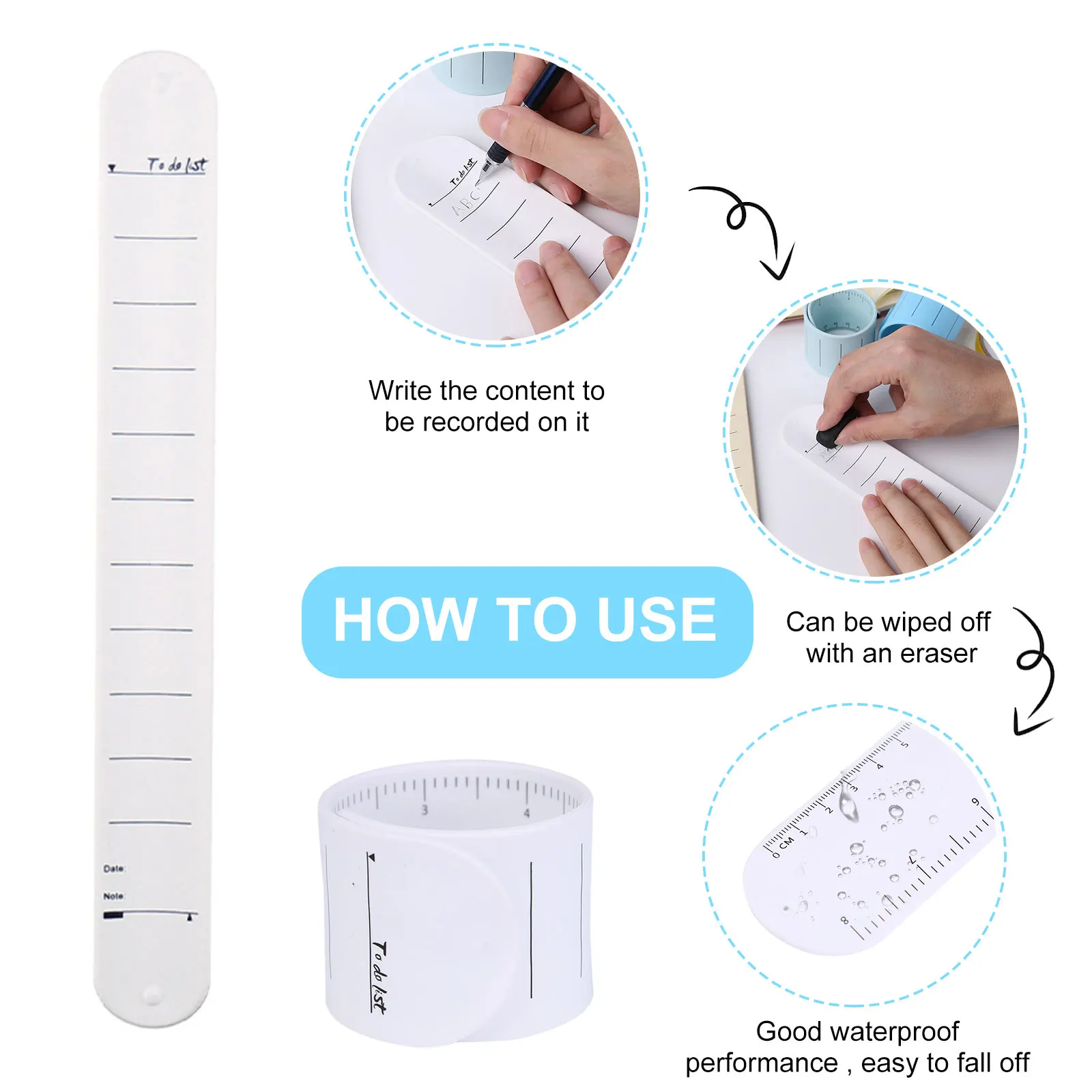 Silicone Memo Wristband Wearable Writeable Student Note Wrist Band Reusable Waterproof Erasable with Scale for Forgetful Elderly